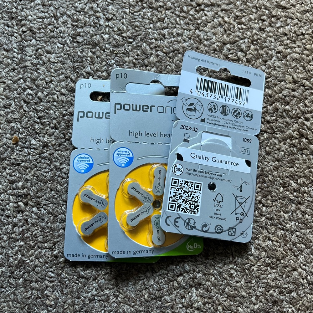 3 pack  P10 PowerOne  hearing aide batteries
